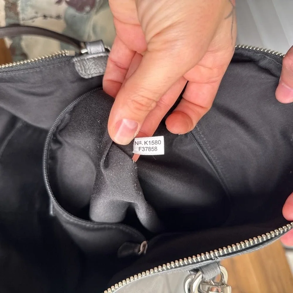 Coach Kelsey Satchel Gunmetal Metallic Pebbled Leather